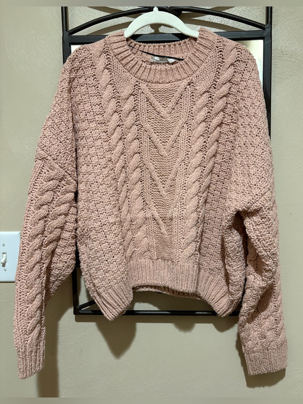 Double Zero Blush Cable Knit Scoop Neck Sweater Size M